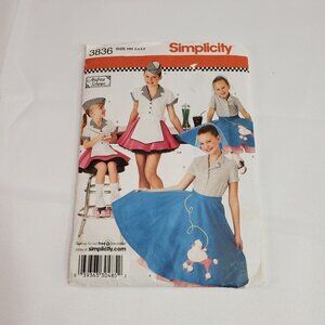 Simplicity Pattern 3836 UNCUT Girls Waitress Poodle Skirt Costume W Hat Size HH